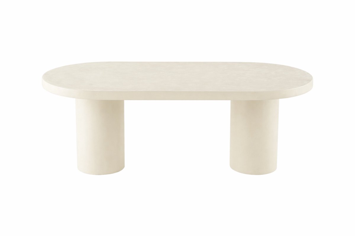 Eettafel Capsule Savannah Microcement Cilinderpoot 180 cm Wit Mahom Industrieel - Dinertafel van Mangohout & Metaal - Industriële Eettafel