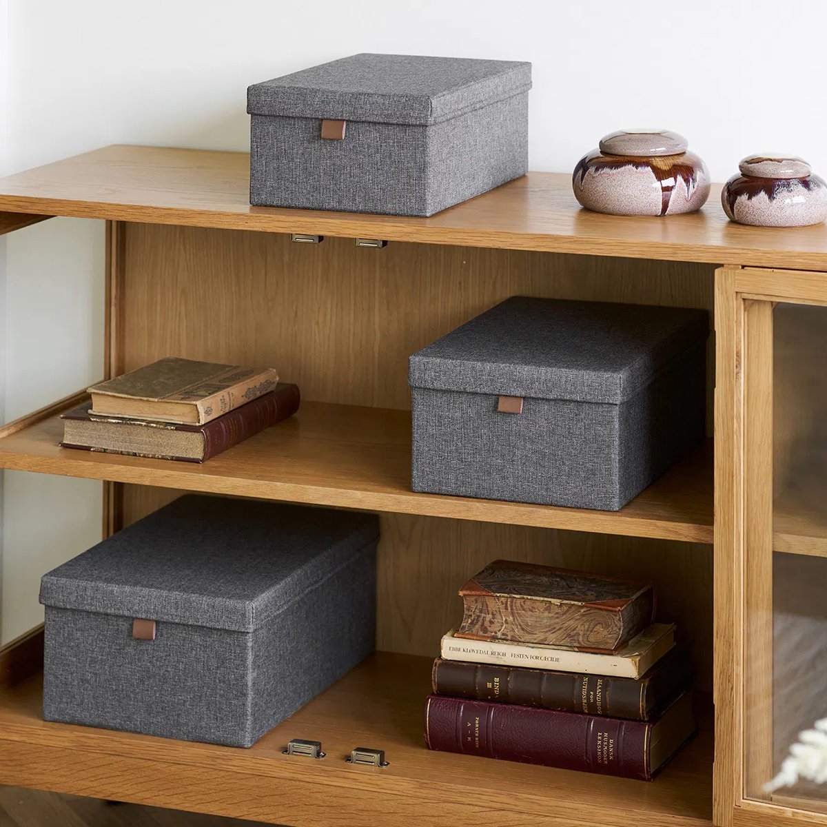 Artichok Norton Opbergmanden Grijs - set van 3 - Stof - Met Deksel - Antraciet - Opbergbox - Organiser