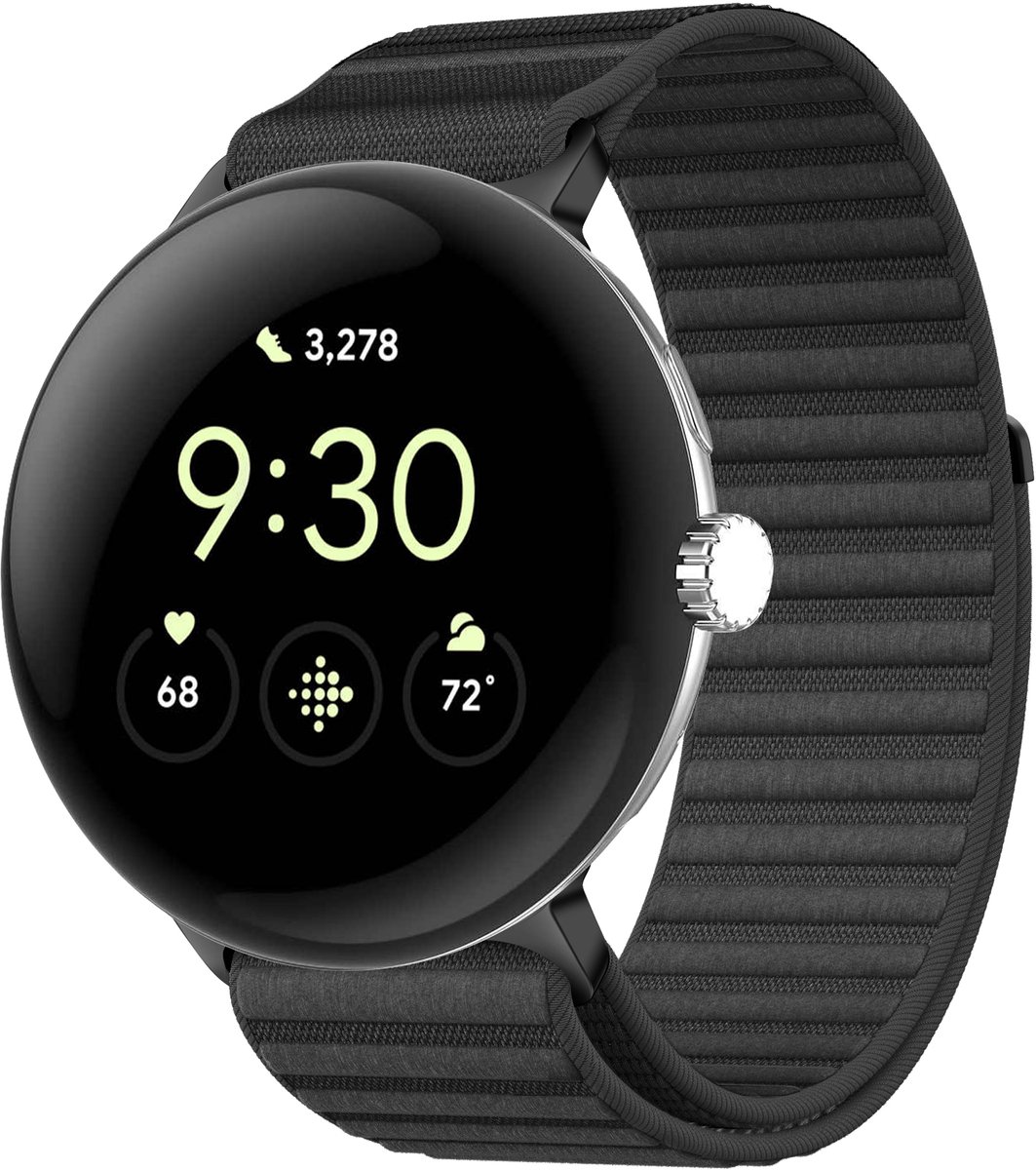 Nylon bandje - Geschikt voor Google Pixel Watch 3 / 4 (45 mm) - Zwart