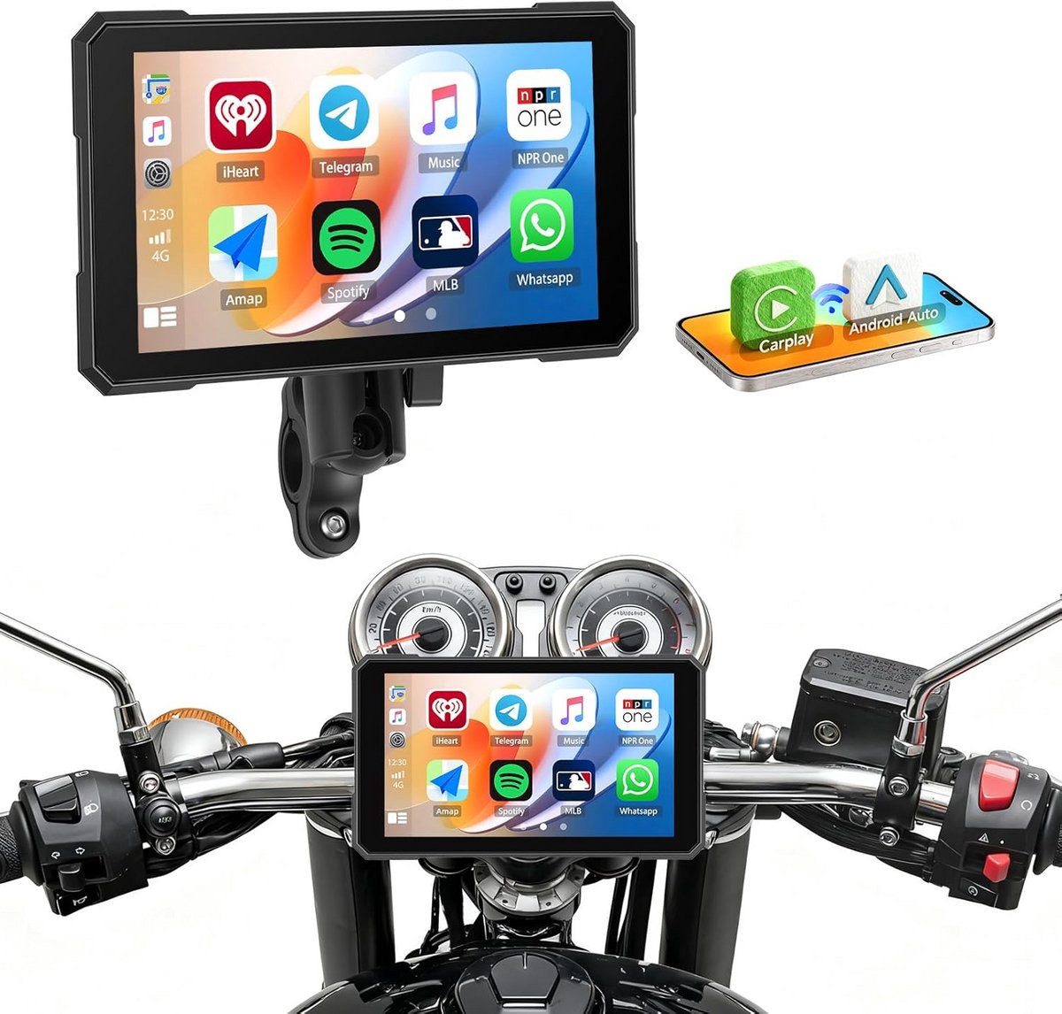 Motorfiets Display met Draadloze Carplay en Android Auto, 5 Inch HD TPMS