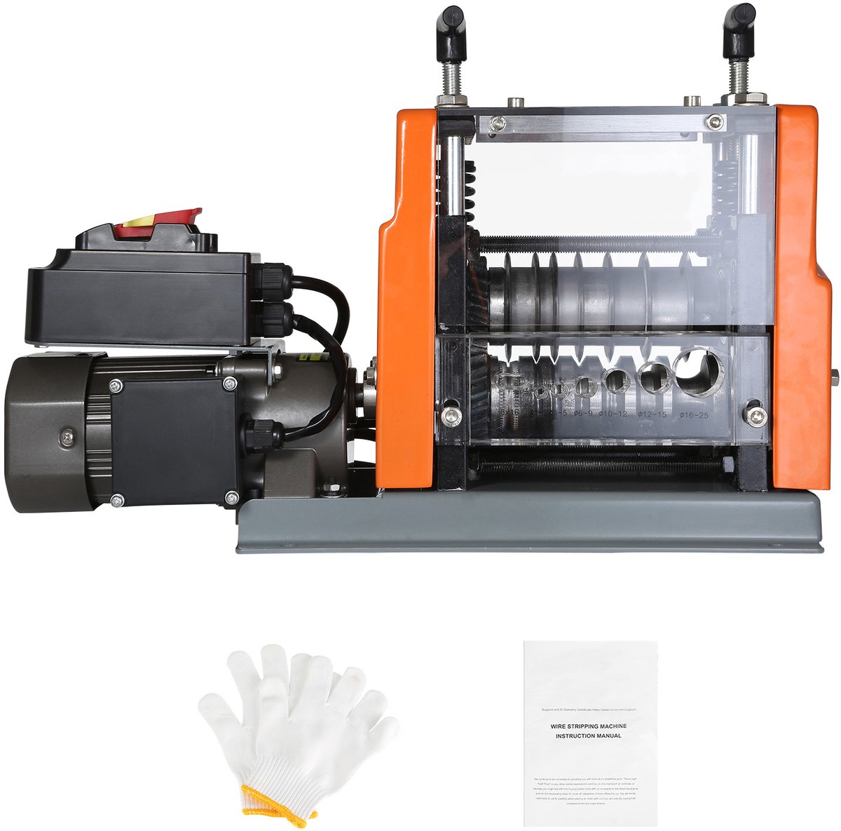 Elektrische Draadstripmachine - Kabelstripper - Koperdraad Stripper - 60W Motor - 1,5 tot 25mm - 6 Ronde Kanalen - 1 Platte Sleuf - Gietijzeren Behuizing - Acryl Venster - Schroot Koper Recycling - Professioneel
