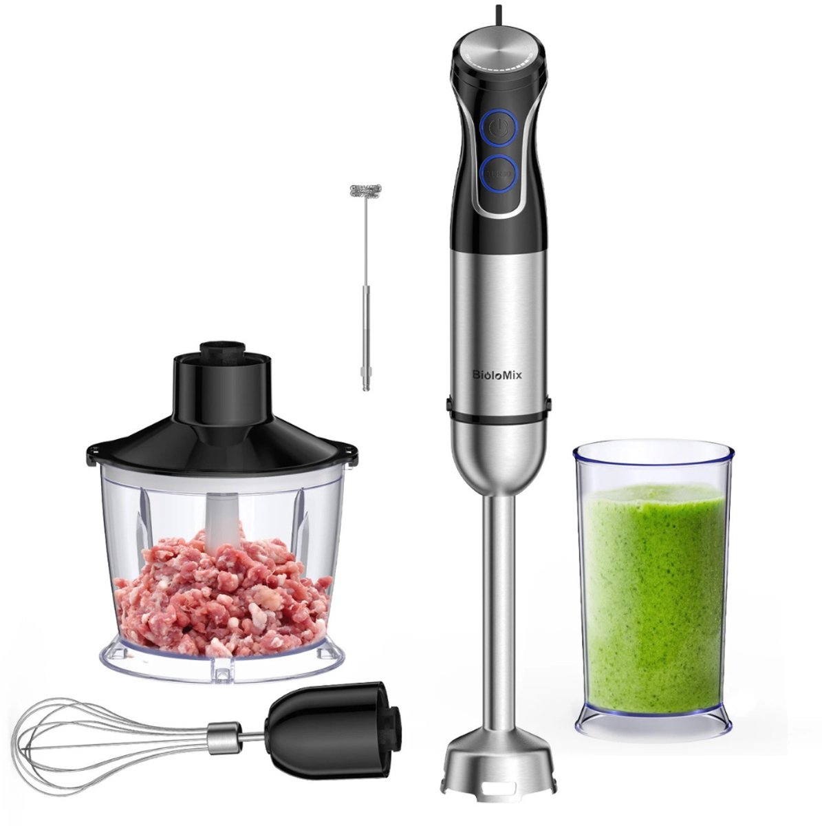 HHHK - Staafmixer - 5 in 1 - Staafmixer Set- Staafmixer met Hakmolen - 1500W - Mixer Set - Melkopschuimer - Vaatwasserbestendig