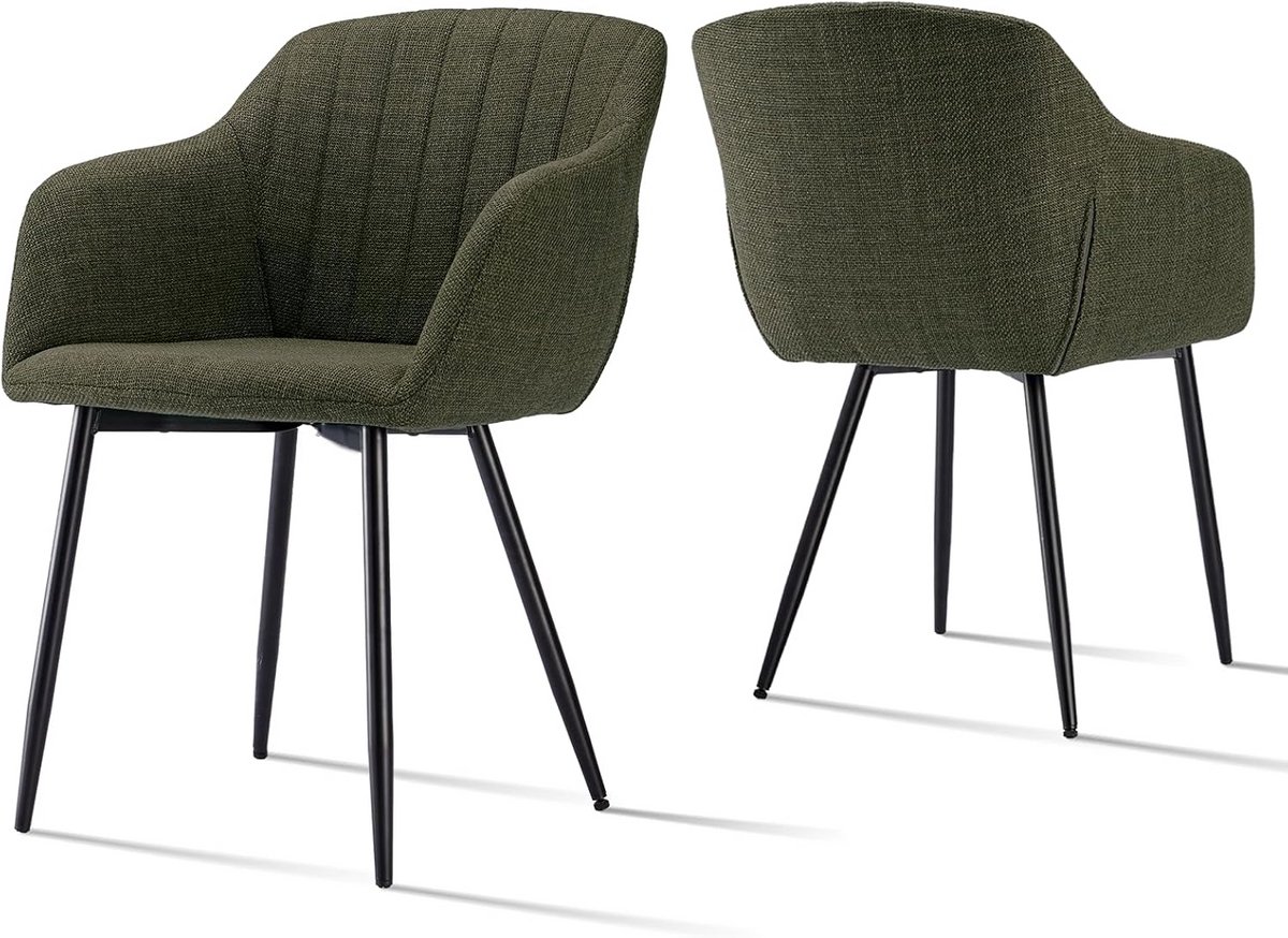 Set van 2 Eetkamerstoelen met Armleuning en Rugleuning, Polyester Zitting Grasgroen