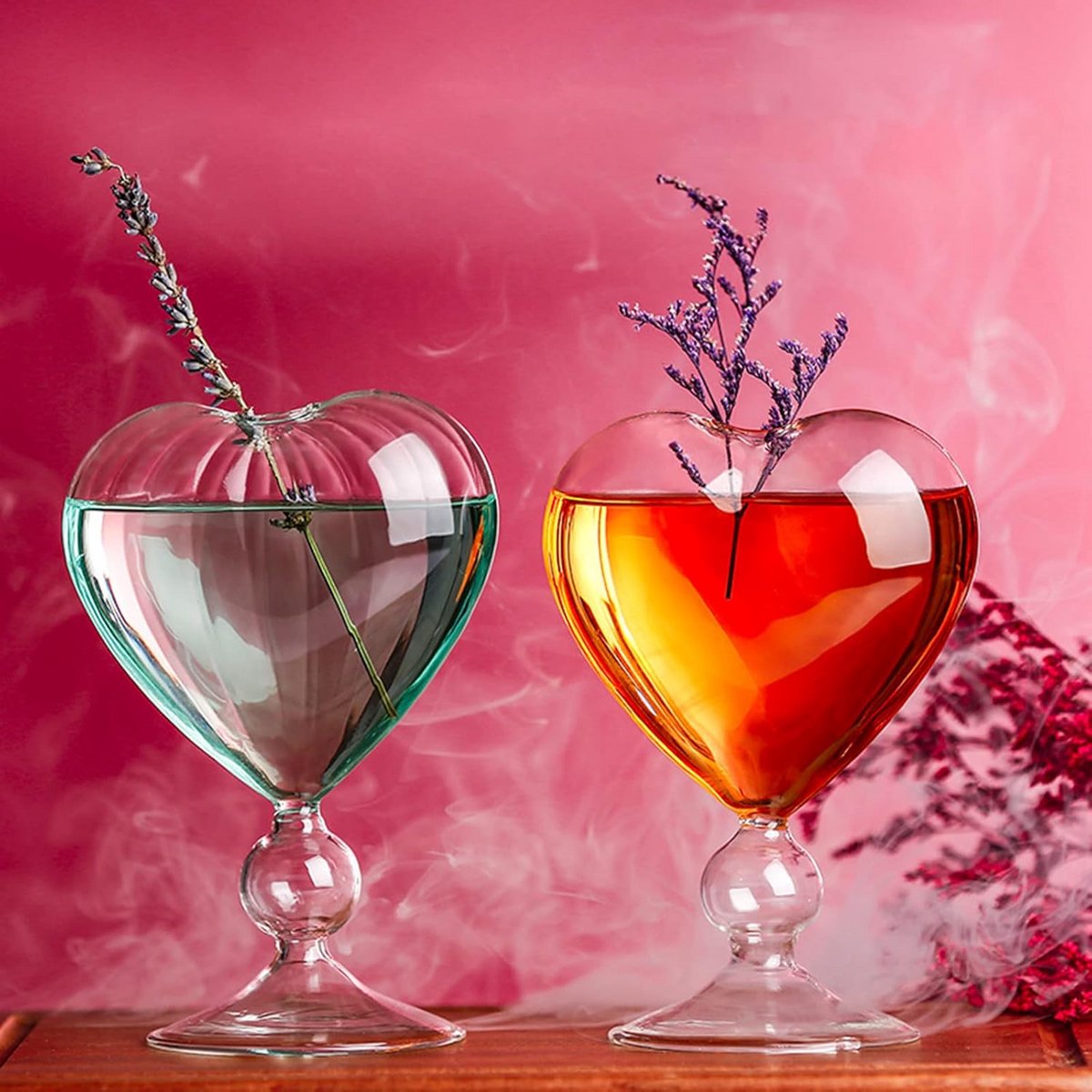 Martini Cocktailglazen Hartvormig met Rietje 2 stuks Kristalhelder Drinkglas