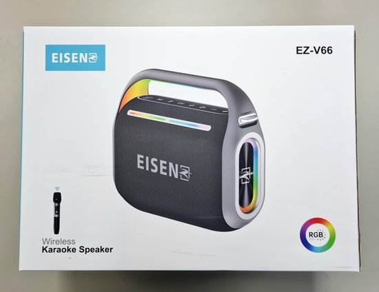 Eisenz EZ-V66 Draadloze Speaker met Microfoon - 120W - Bluetooth 5.0 - RGB Verlichting - 12000mAh Accu - Zwart - Karaoke Speaker van Merkloos — afbeelding 4