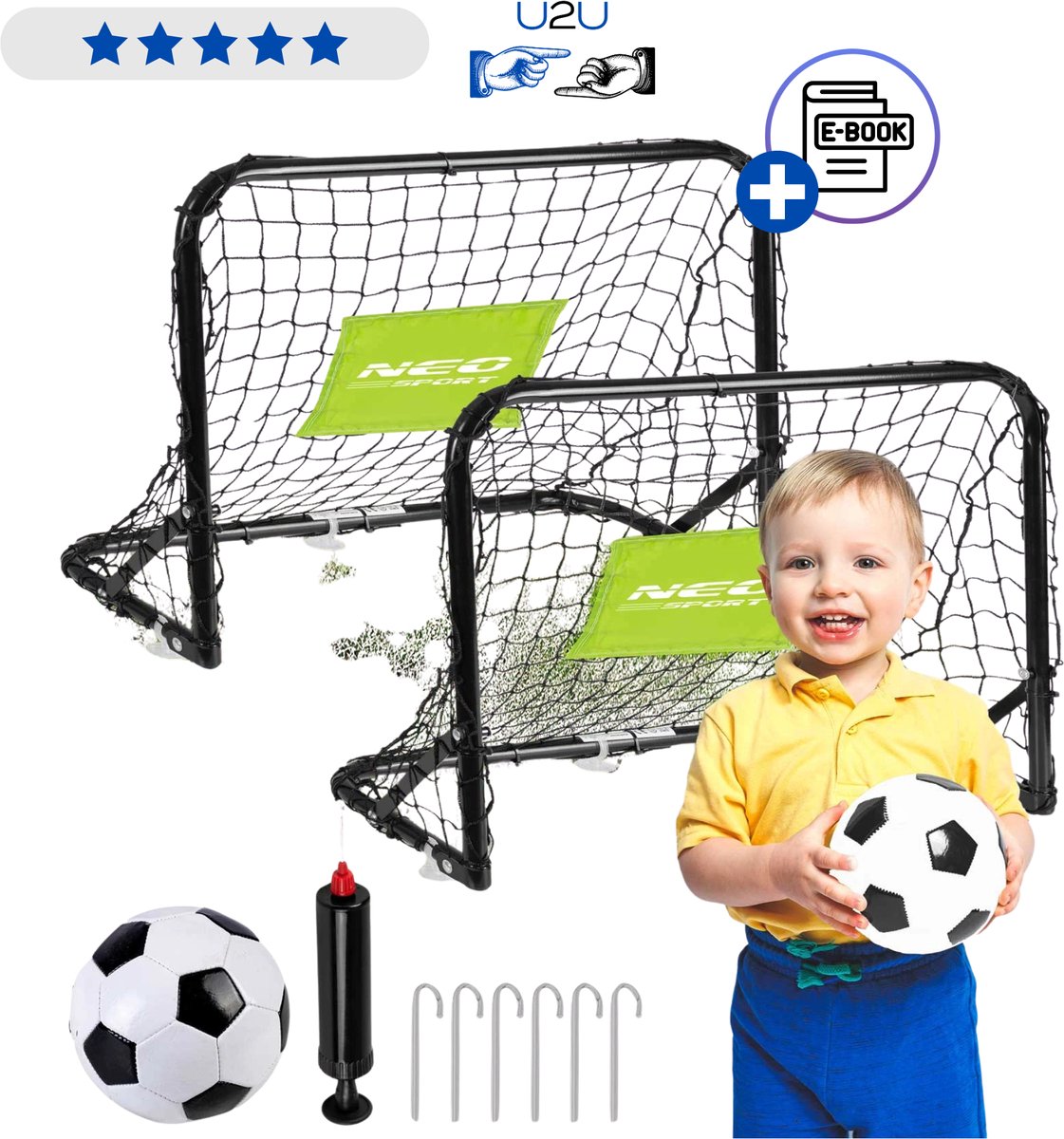 Voetbaldoel Set van 2 – 60 x 45 x 25 cm – Opvouwbare Mini Voetbaldoelen voor Kinderen en Volwassenen – Inclusief Net & Balpomp – Compact en Stevig Frame – Snel Op Te Zetten Inclusief Draagtas en Grondhaken SetXL – Met Ebook