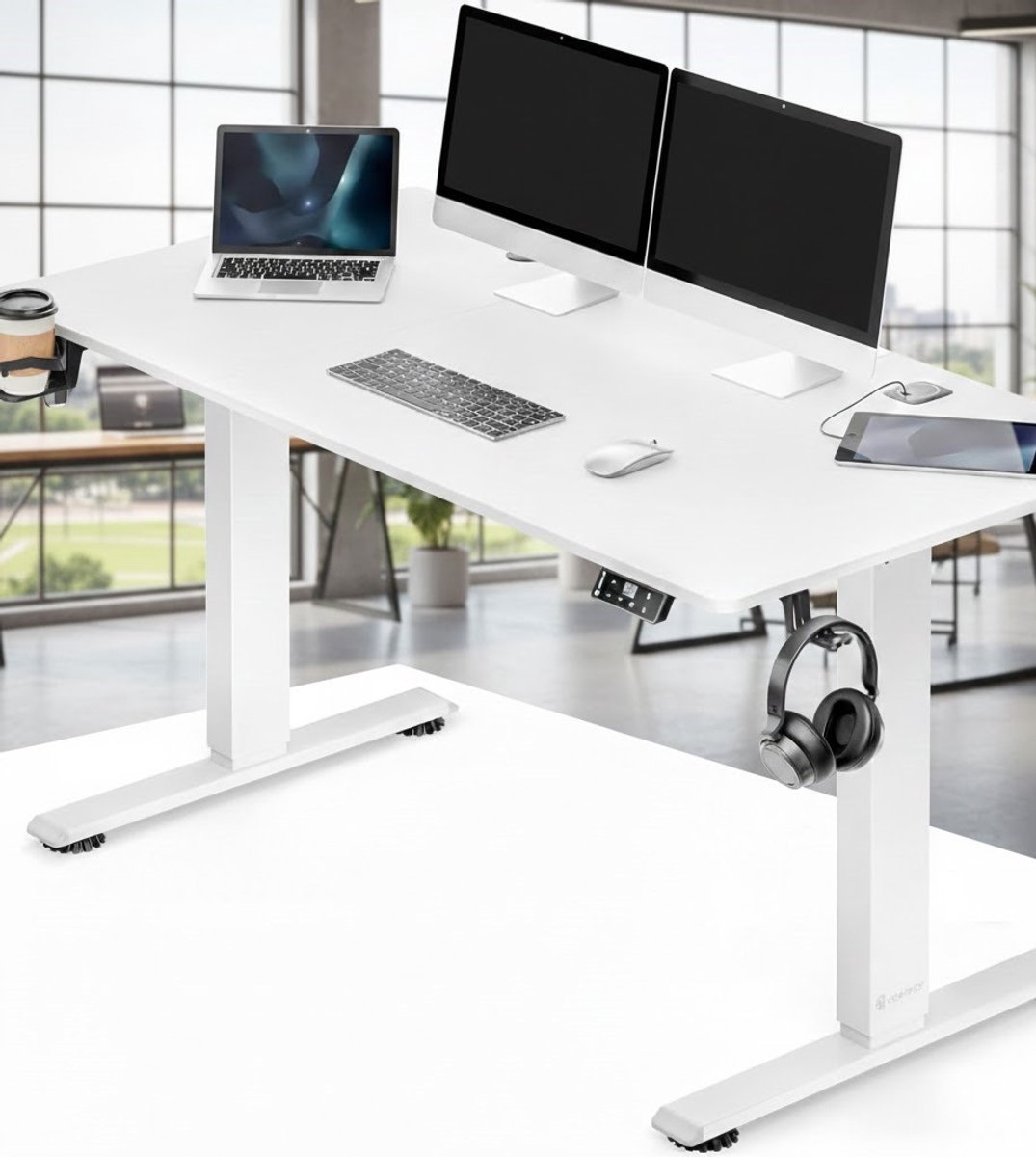 Ergonomisch In Hoogte Verstelbaar Elektrisch Bureau 160x70 cm met Draadloze Oplader en USB-C Poorten - Modern Schrijfbord met LCD-scherm, Opbergfunctie en Kabelorganizer - Casa Serena – Casa Dorada — cadeau in Cadeau-ideeën - foto 6