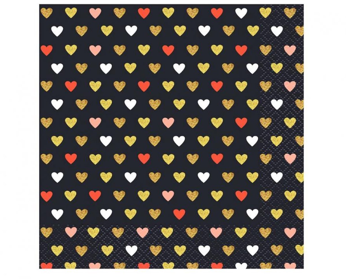 Love XOXO Zwarte servet 20 pcs 33x33 cm