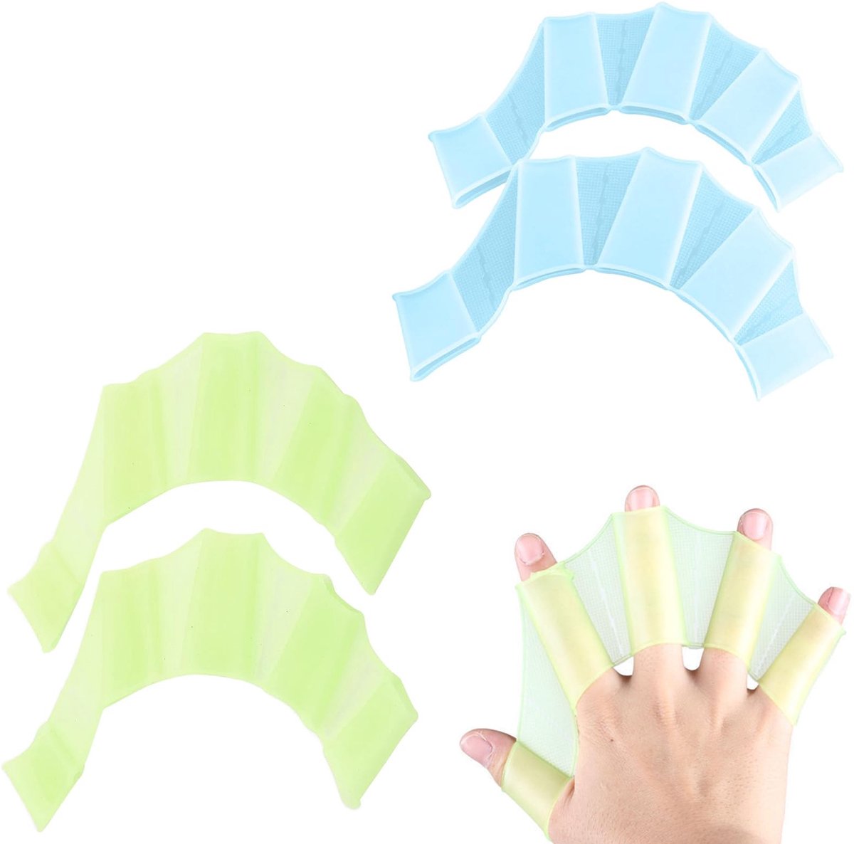 Zwemaccessoires - Zachte Silicone Vingerhandschoenen - Kinderen - Blauw en Groen - Maat S