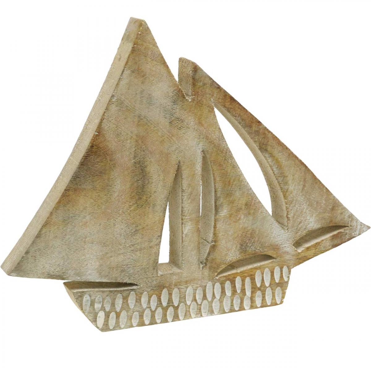 Houten zeilboot, maritieme decoratie, houten boot natuurlijke kleur, w