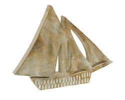 Houten zeilboot, maritieme decoratie, houten boot natuurlijke kleur, w