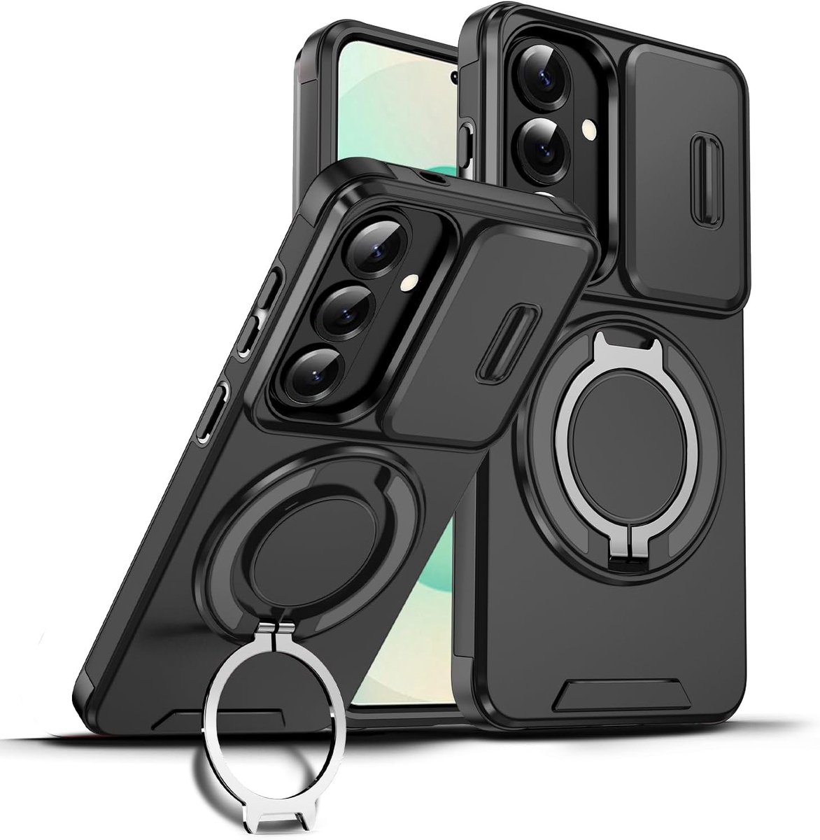 Zandarix Geschikt voor Samsung Galaxy S26 - Geschikt voor Mag - 360 Graden - Schuif Camerabescherming - Military - Back Cover Hoesje - Zwart