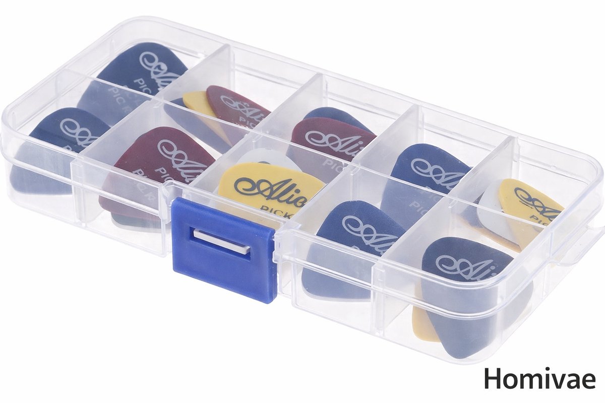 Homivae - Gitaar Plectrum Set – 30 Stuks met Opbergdoos – Verschillende Diktes & Kleuren – Voor Akoestische, Elektrische en Basgitaar