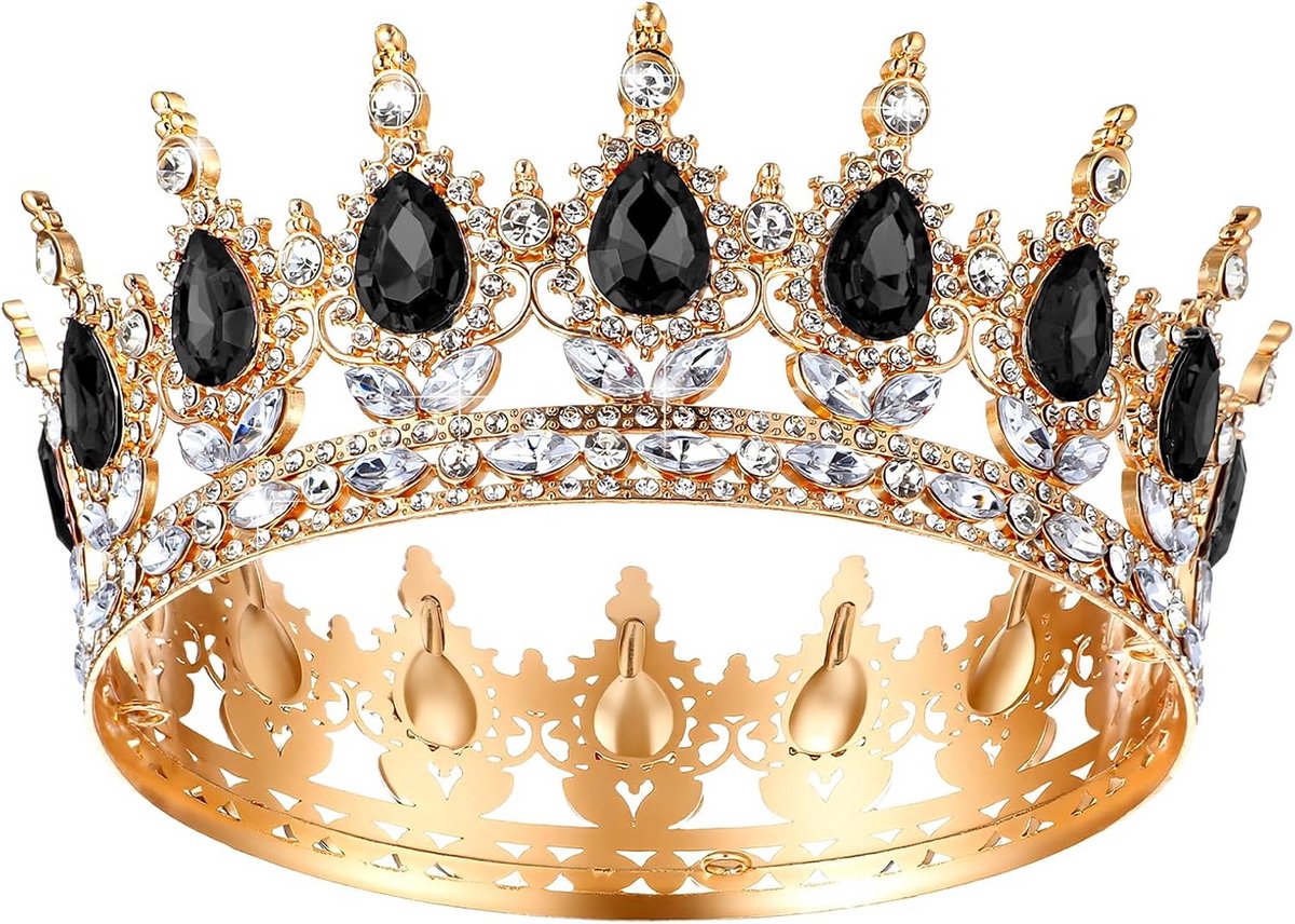 Grote Zwarte Kristallen Kroon voor Dames en Bruiloften - Glanzende Tiara met Strass