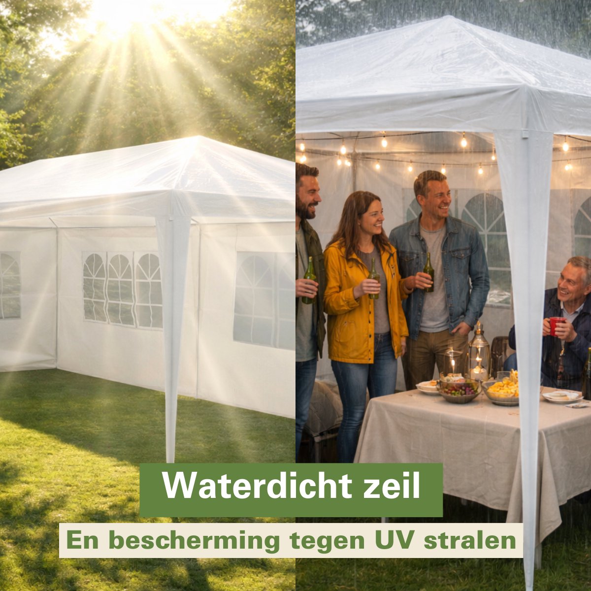 Kinzo Partytent 3x6 m - Tent Paviljoen voor 70 Personen - Tuinpaviljoen met 6 Zijwanden - Tuintent met Nokhoogte 2.5m - Feesttent Waterdicht en UV Bestendig - Wit – foto 4