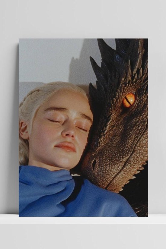 Emilia Clarke Poster - Film Posters - Daenerys Targaryen - Game of Thrones - Draak - Metalen Wandbord - Met Ophangsysteem - 3mm Aluminium Dibond - DBS5165AZ - Formaat 50 x 70cm