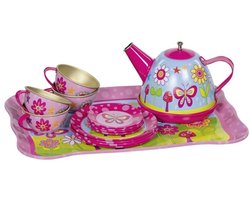 Teeservice aus Blech Funky Flowers
