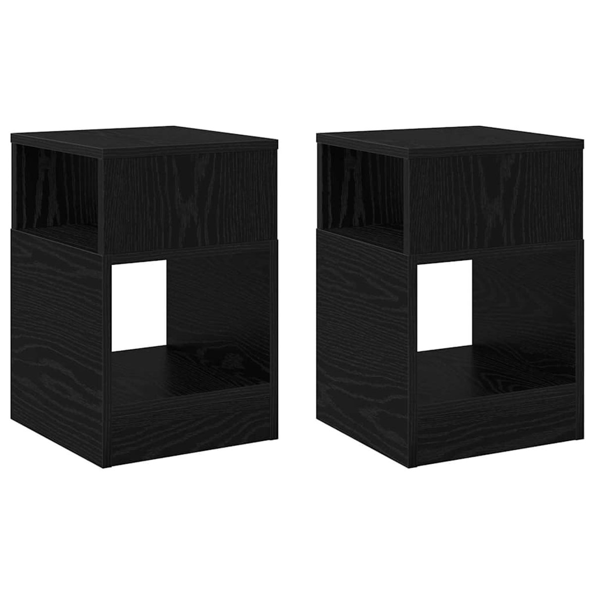 vidaXL Bijzettafel - 2 - st - Zwart - Eiken - 30,5 - x - 30 - x - 45 - cm - Bewerkt - hout Zwart eiken
