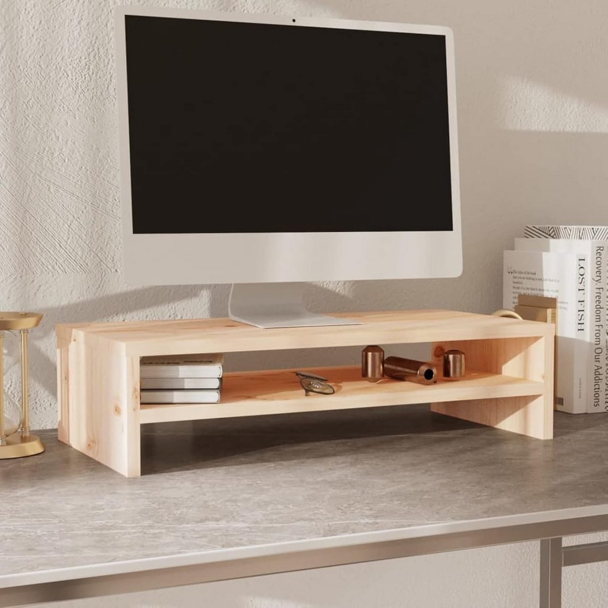 Monitorstandaard Houten Verhoging voor Bureau Opslag