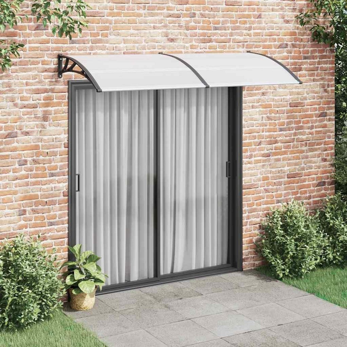Luxe Deurluifel Voordeur en Raam - Transparant Afdak met Zwarte Beugels (240x100 cm)