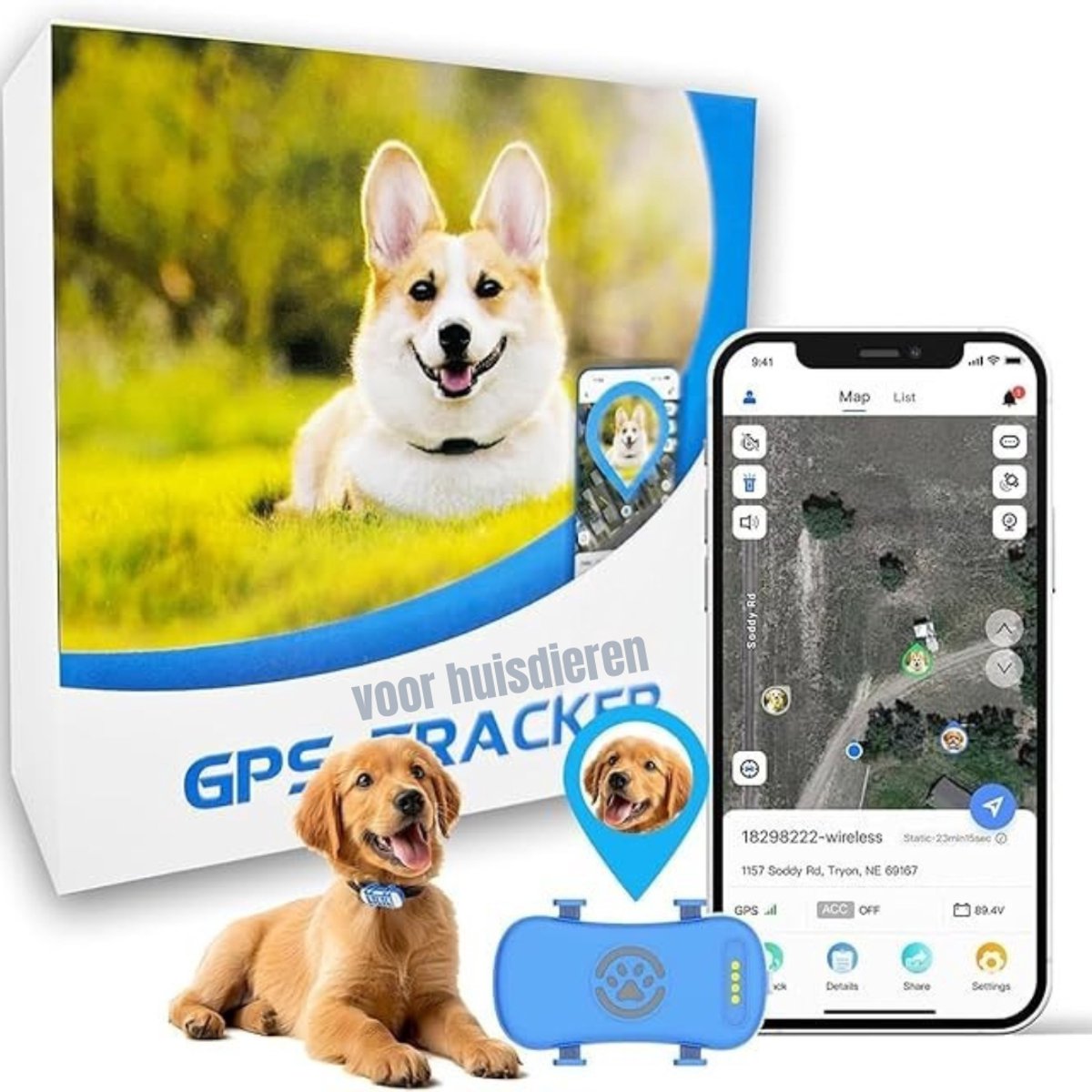MIRA® GPS Tracker hond - GPS Tracker - GPS Trackers - Blauw - 11cm x 11cm x 5cm