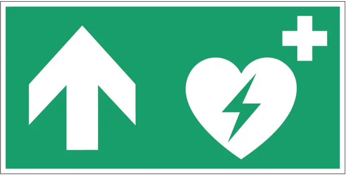 AED pijl boven sticker - E010 | 15 x 7,5 cm