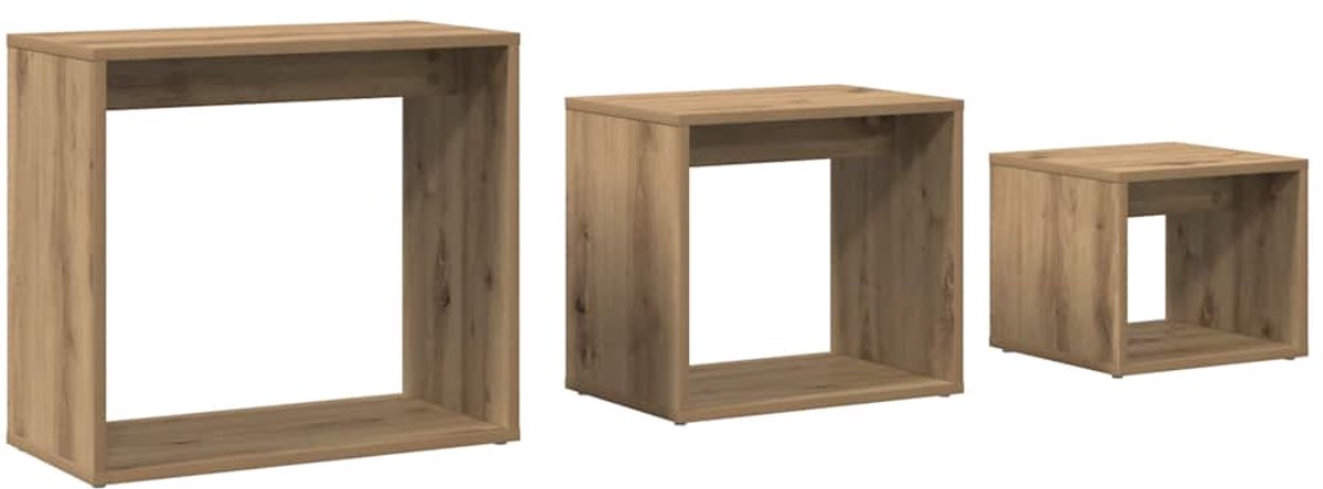 vidaXL 3-delige - Tafeltjesset - bewerkt - hout - artisanaal - eikenkleur