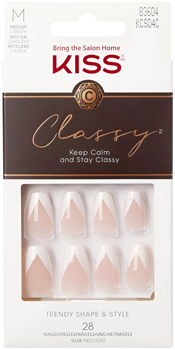 Classy Kiss M - Geometrische Franse Ballerina Kunstnagels - 28 Stuks, Maat M