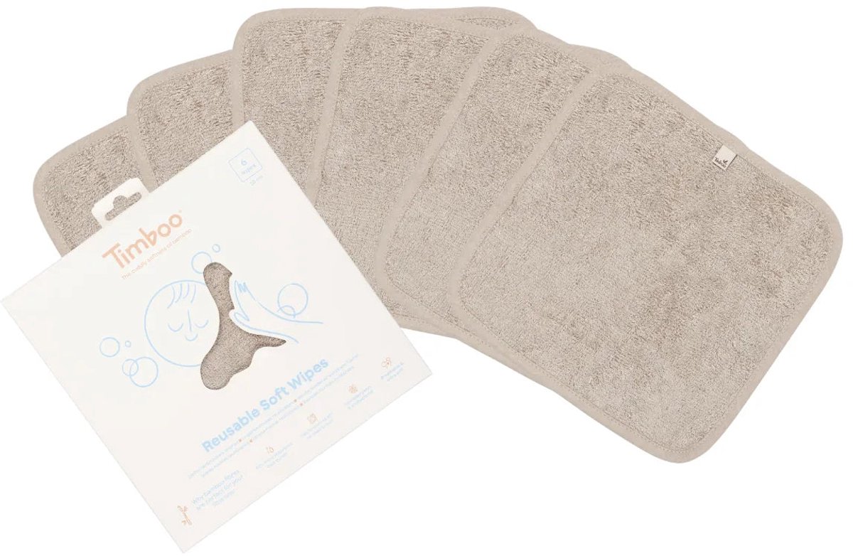 Timboo Herbruikbare doekjes - Super zacht - 20x20cm - Set van 6 stuks - Feather Grey