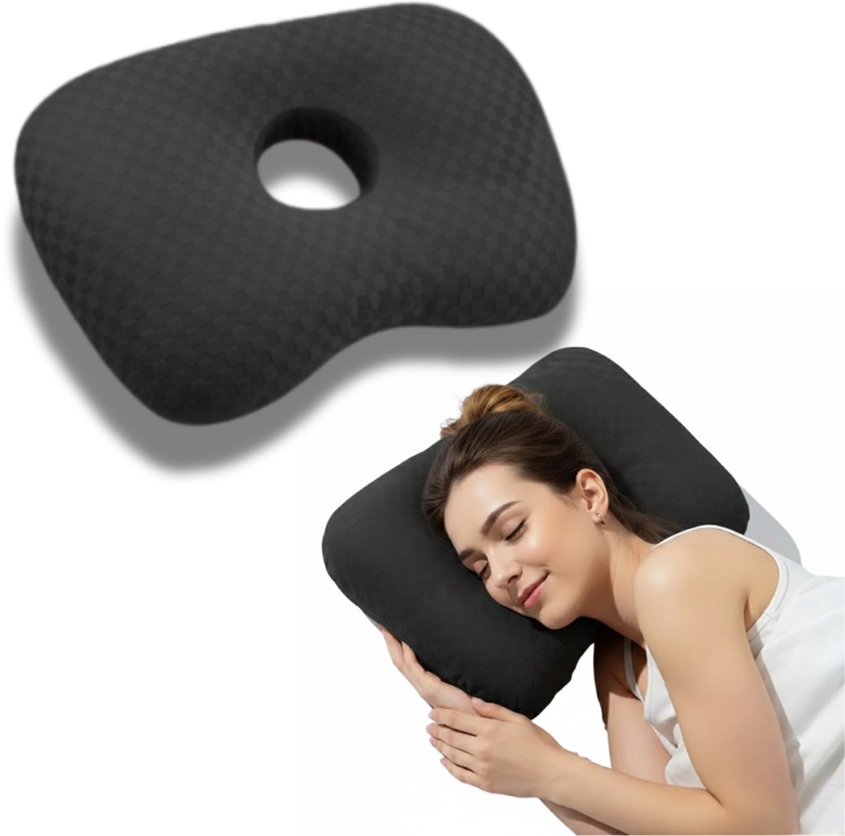 Piercing Kussen - Orthopedisch Oorkussen met Gat - Zijslaap Kussen Volwassenen - Ringkussen voor Oorpijn - Donut kussen - Zwart