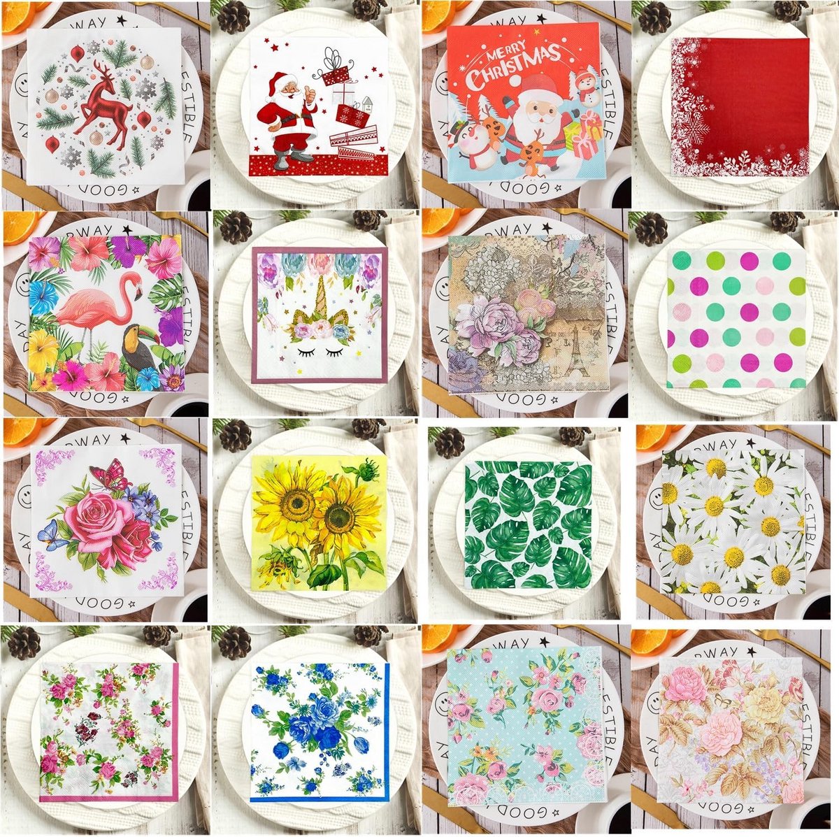20x Bloemen Papieren Servetten - Decoratief & Biologisch Afbreekbaar voor Feest & Diner