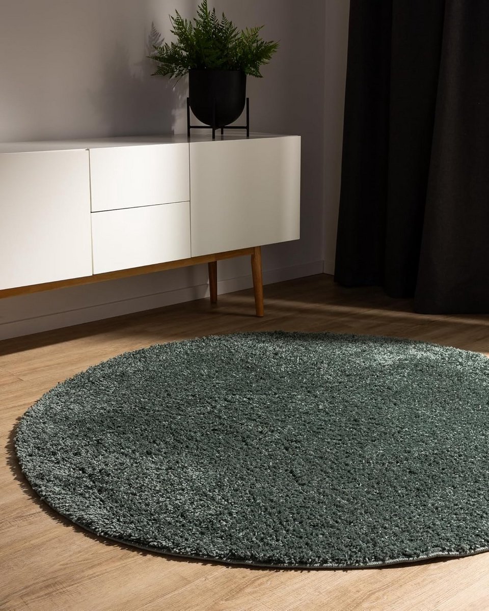 Rond Hoogpolig Vloerkleed Lichtgroen - Zacht, Wasbaar en Geschikt voor Vloerverwarming