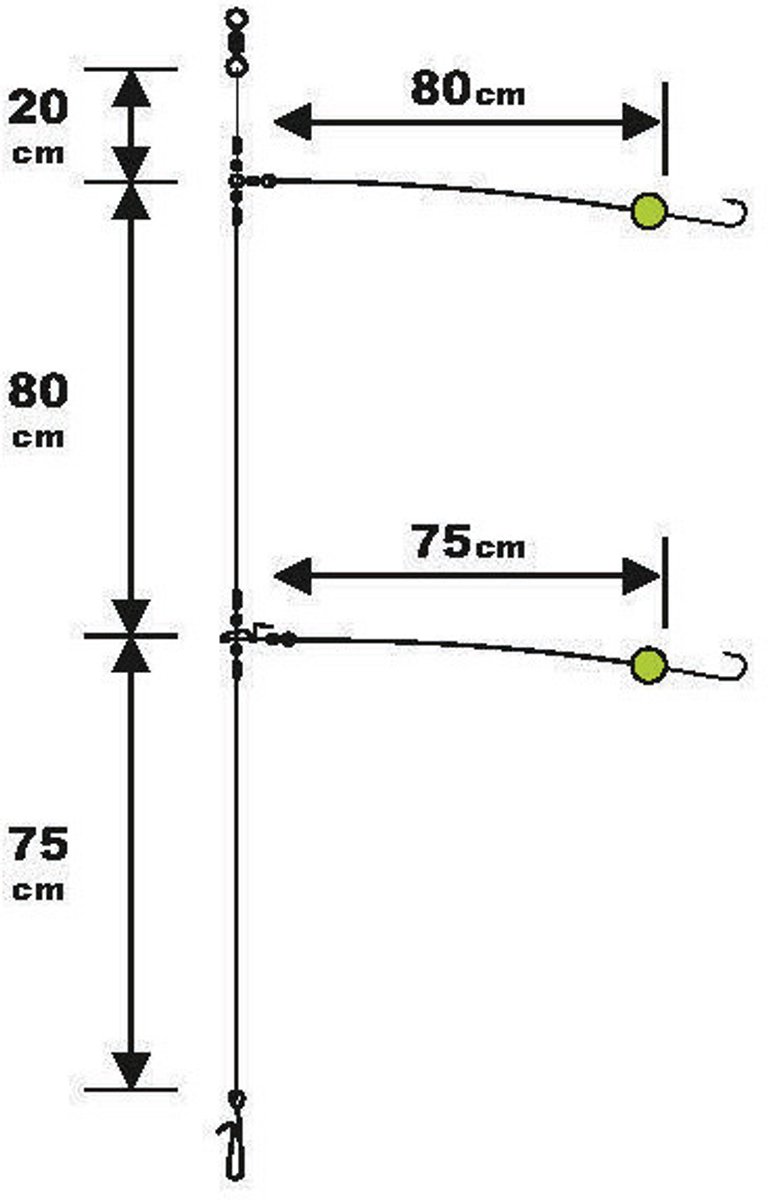 Sunset Surfcasting Rig Special Fluorocarbon Branch Line Distance Special - Maat : 145cm - haak 2 - 3 pcs