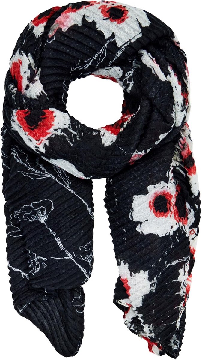 Rechthoekige Foulard Rechthoekige Sjaal met Stippen en Bloemenpatroon Zwart