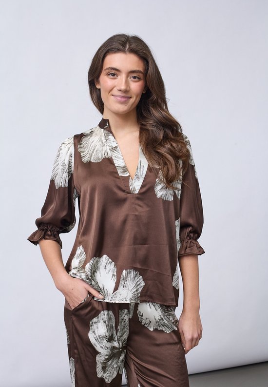 SISTERS POINT Venny-ss8 - Dames Blouse - Brown Flower - Maat S