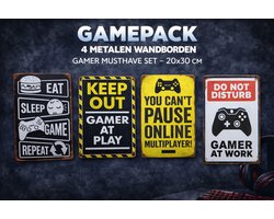 Gamer Set – 4 Metalen Wandborden – Gamekamer Decoratie – 20×30 cm