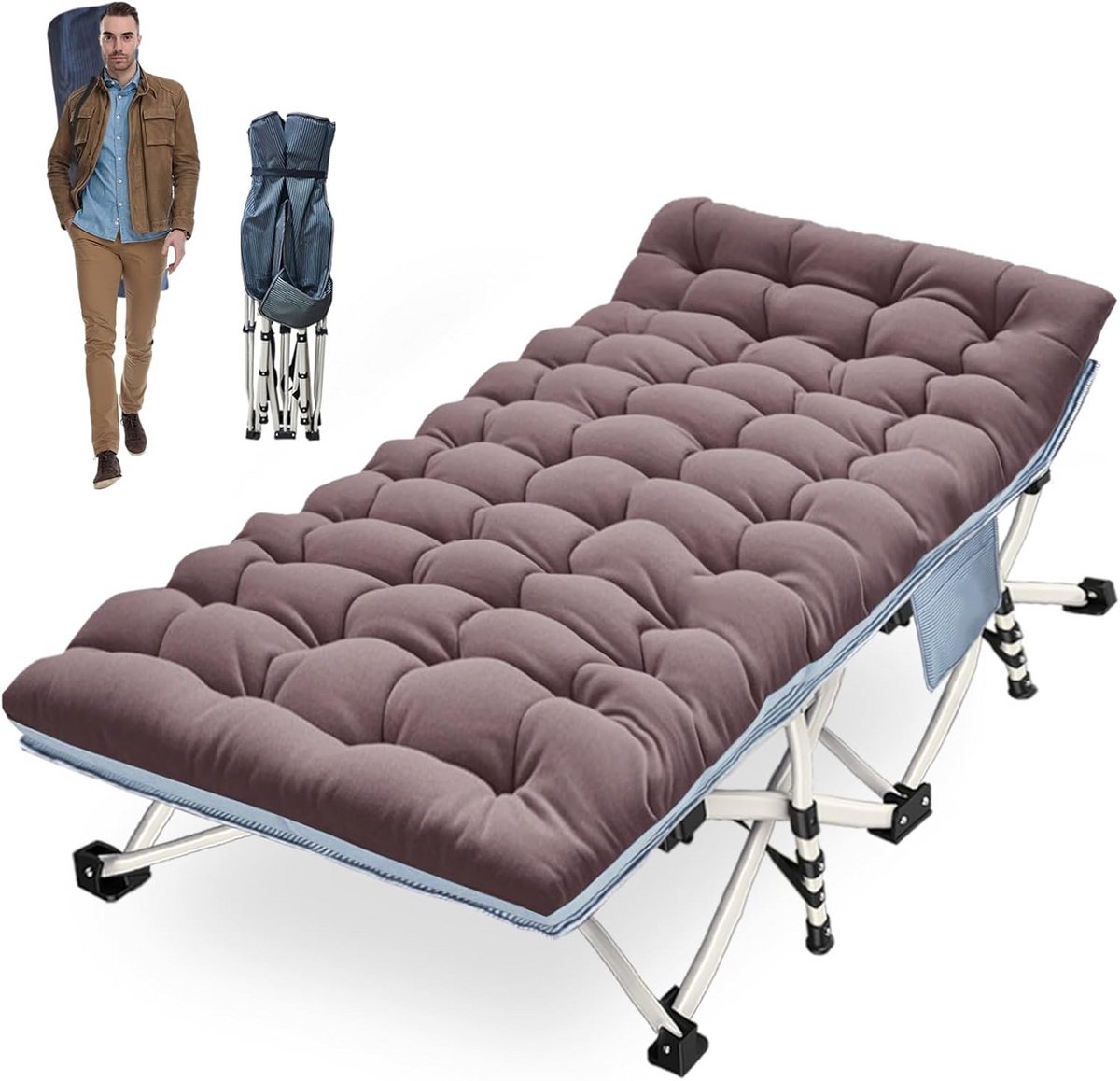 Extra Groot Opvouwbaar Kampeerbed voor Volwassenen met Comfortabele Matras