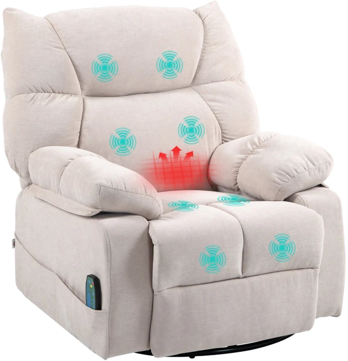 Elektrische Massagestoel - Massagefauteuil met Verwarmingsfunctie - Schommel- en 360°-Draaifunctie - 8 Vibratiekoppen - Kantelbaar tot 145° - tot 150 kg - met Afstandsbediening - Relaxfauteuil - Relaxstoel - TV stoel - Beige – foto 6