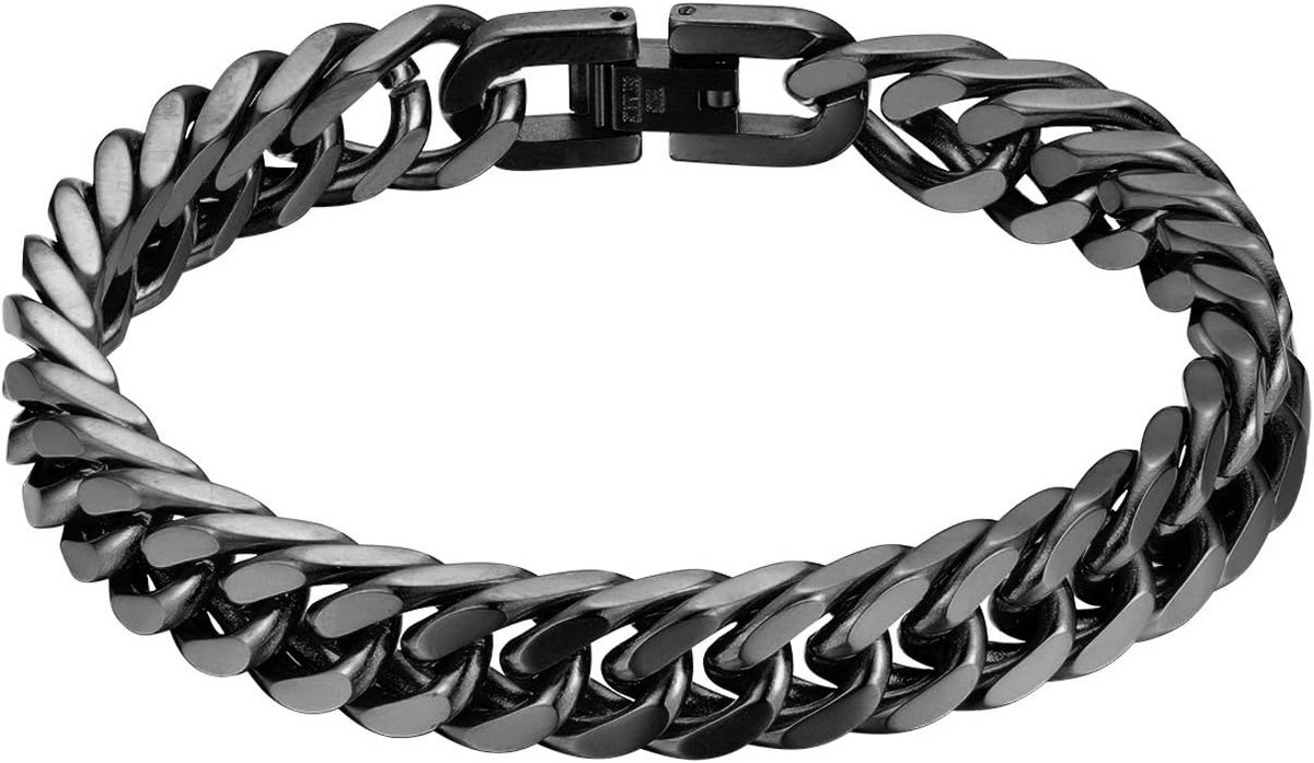 Roestvrijstalen Biker Armband Uniseks 1 CM - Gekoppelde Ketting en Gepersonaliseerd Cadeau