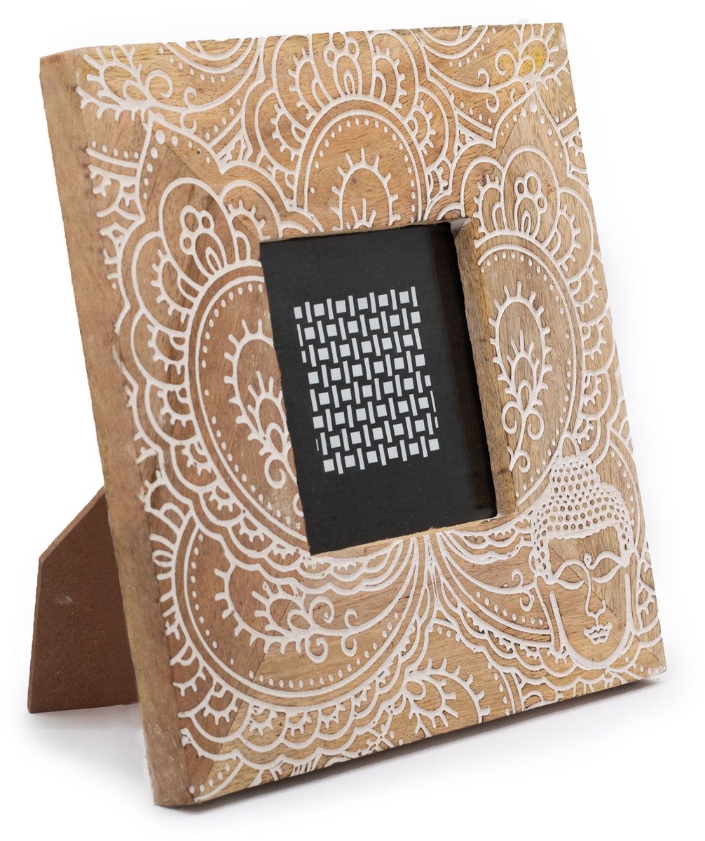 Ancient Wisdom Fotolijst - Kleine fotolijst mangohout 10x15 cm multicolor 20x20x2 cm - fotohouder - wanddecoratie - interieuraccessoire - houten lijst - herinneringen inlijsten