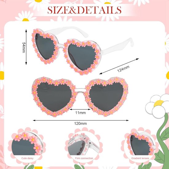 Set van 2 Kinderzonnebrillen Roze Rond & Hartvormig met Roze Print voor Meisjes van Merkloos — afbeelding 3