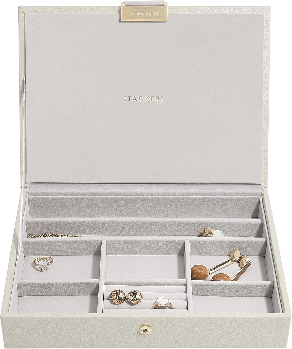 Sieradendoosje met deksel, beige (Oatmeal), klassiek middelgroot
