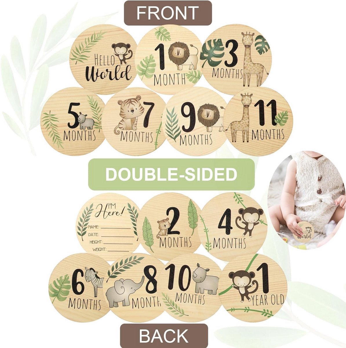 7 Delige Houten Maandelijkse Baby Milestone Kaarten Set - Welkomstbord & Fotoprop