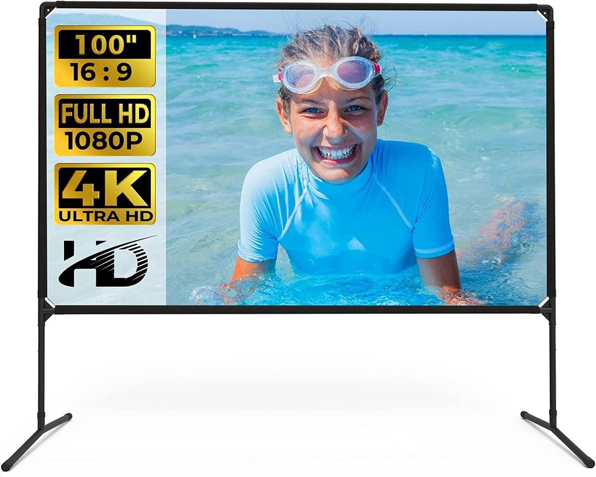 Projectiescherm 100 inch Met Standaard 16:9 Opvouwbaar HD Binnen en Buiten