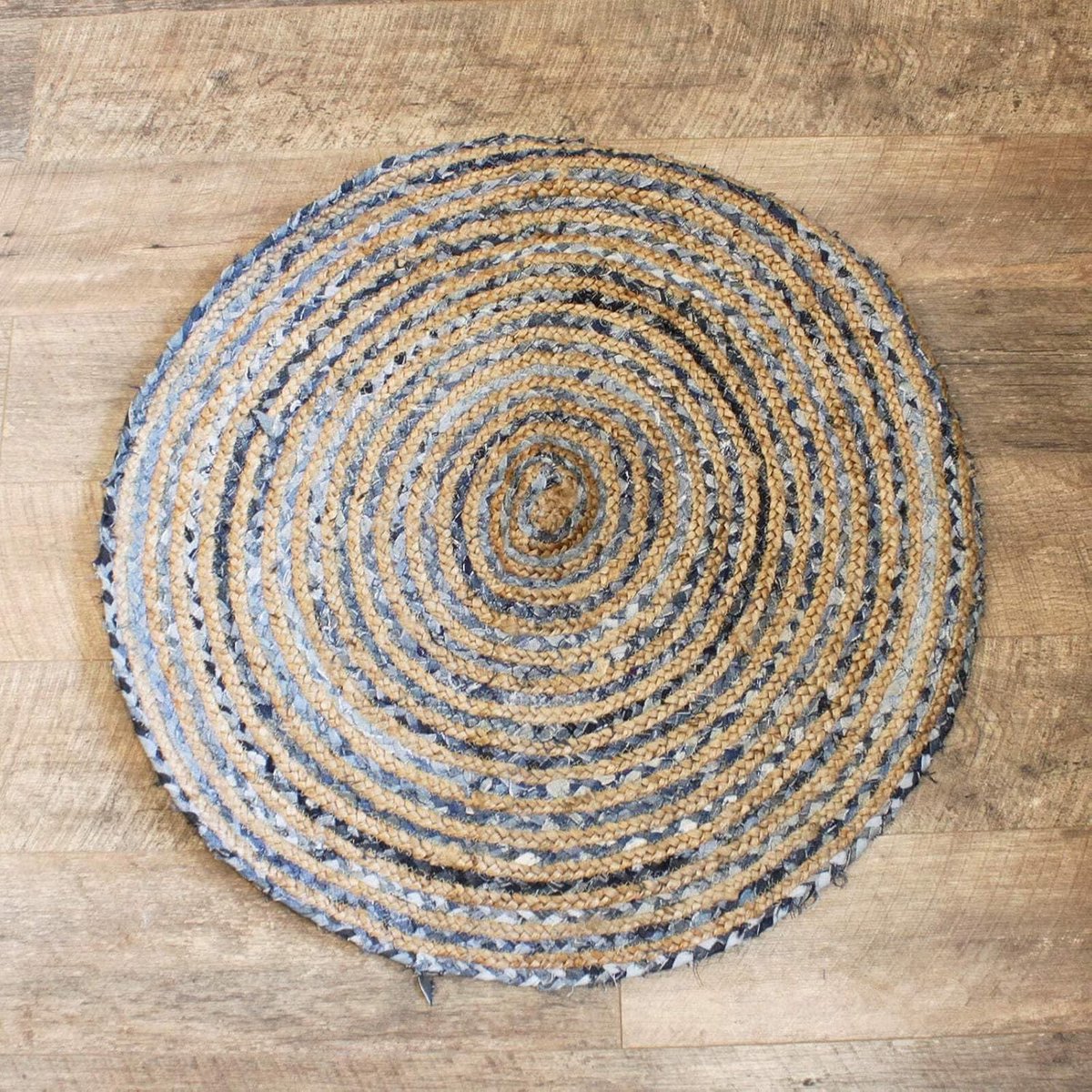 Ronde Vloerkleed van Jute en Gerecycled Denim - 90 cm