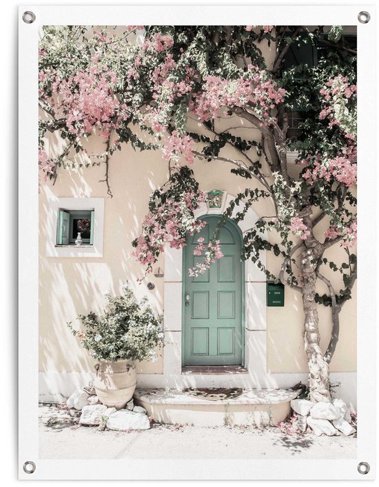 Tuinposter Deur in Griekenland - 80 x 60 - Canvas - REINDERS
