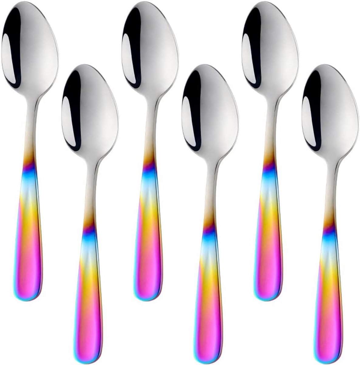 8-delige set koffielepels in regenboogkleur, roestvrij staal