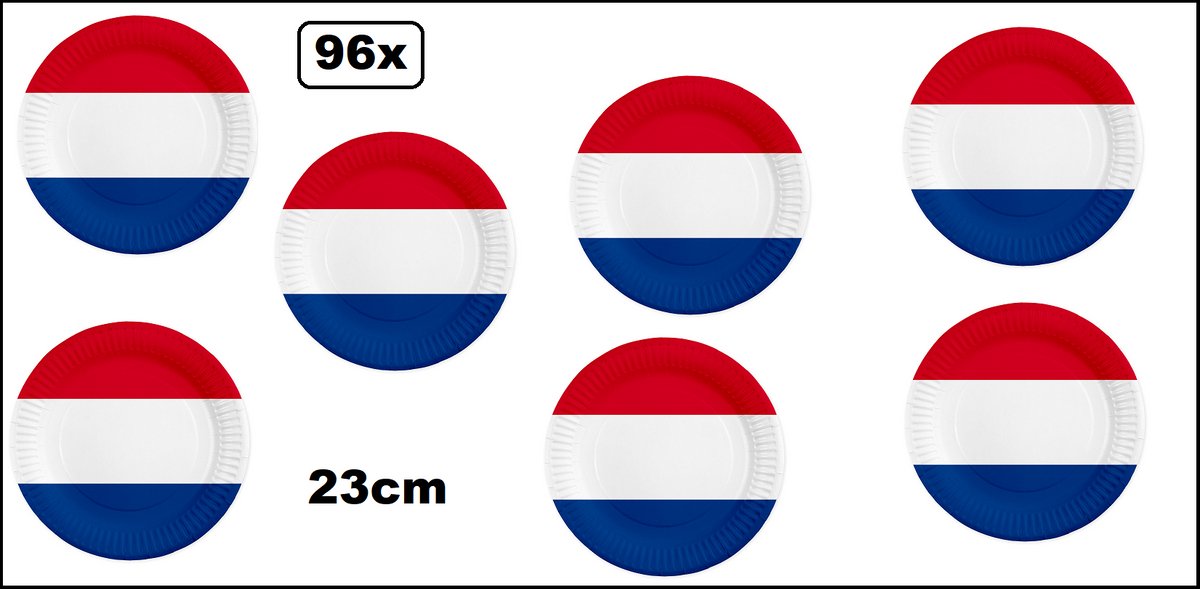 96x Bord 23cm rood/wit/blauw karton - Diner Nederland WK 2026 BBQ thema feest verjaardag feest Holland