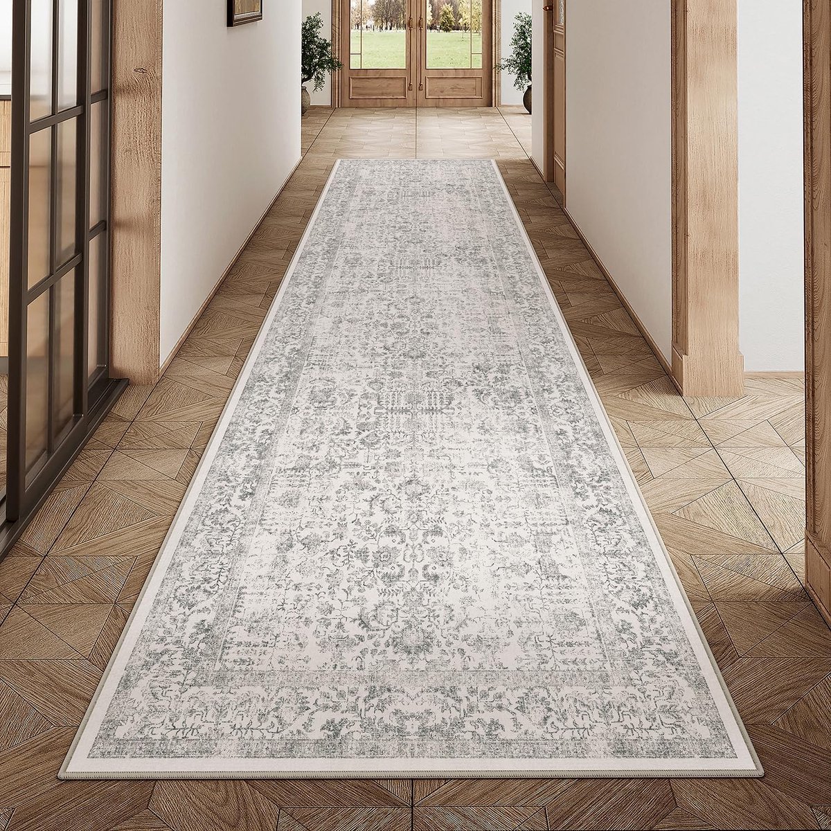 Vintage Antislip Loper Tapijt Grijs 60x240cm - Machinewasbaar Vloerkleed voor Keuken, Woonkamer en Wasruimte