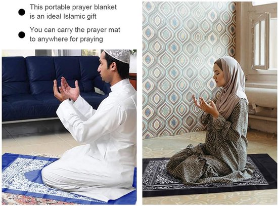 Set van 2 Draagbare Gebedsmatten met Kompas voor Moslims - Lichtgewicht en Waterdicht Reisgebedskleed van Merkloos — afbeelding 5